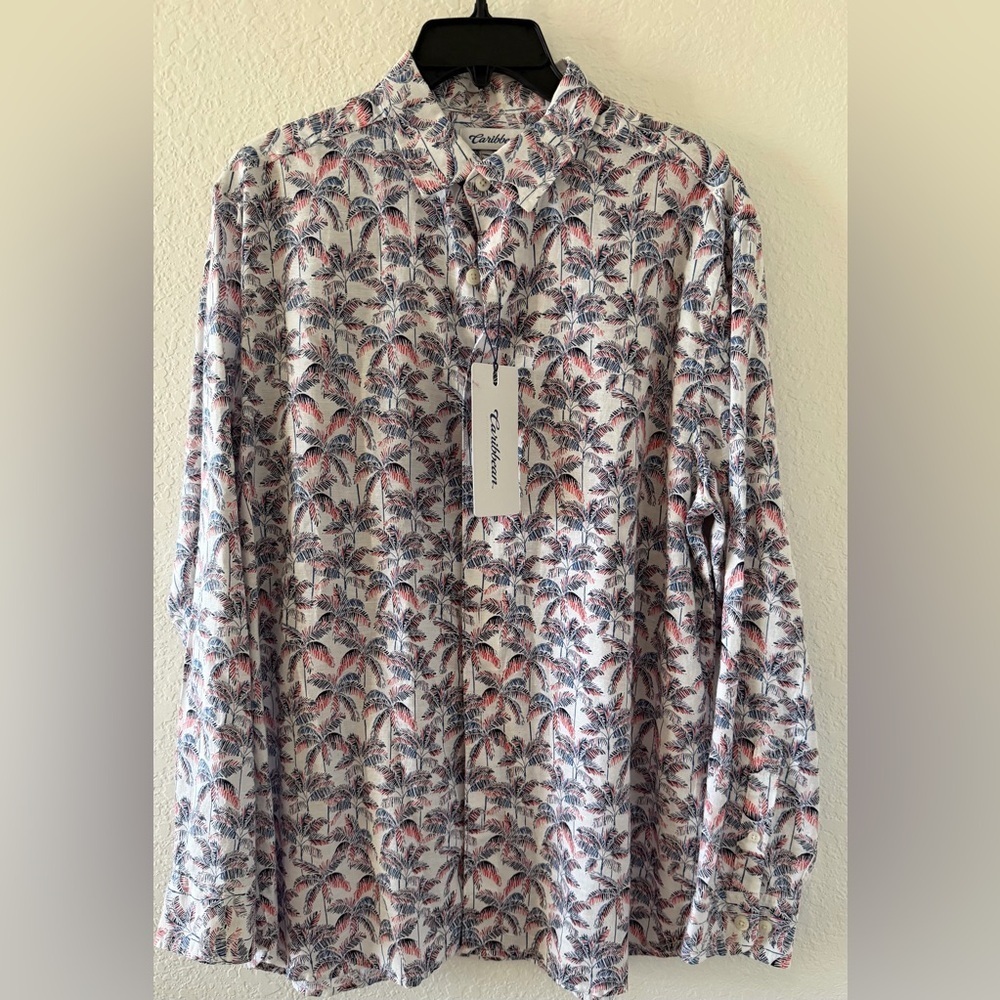 Caribbean Men's Multicolor Palm Print Shirt Size-M